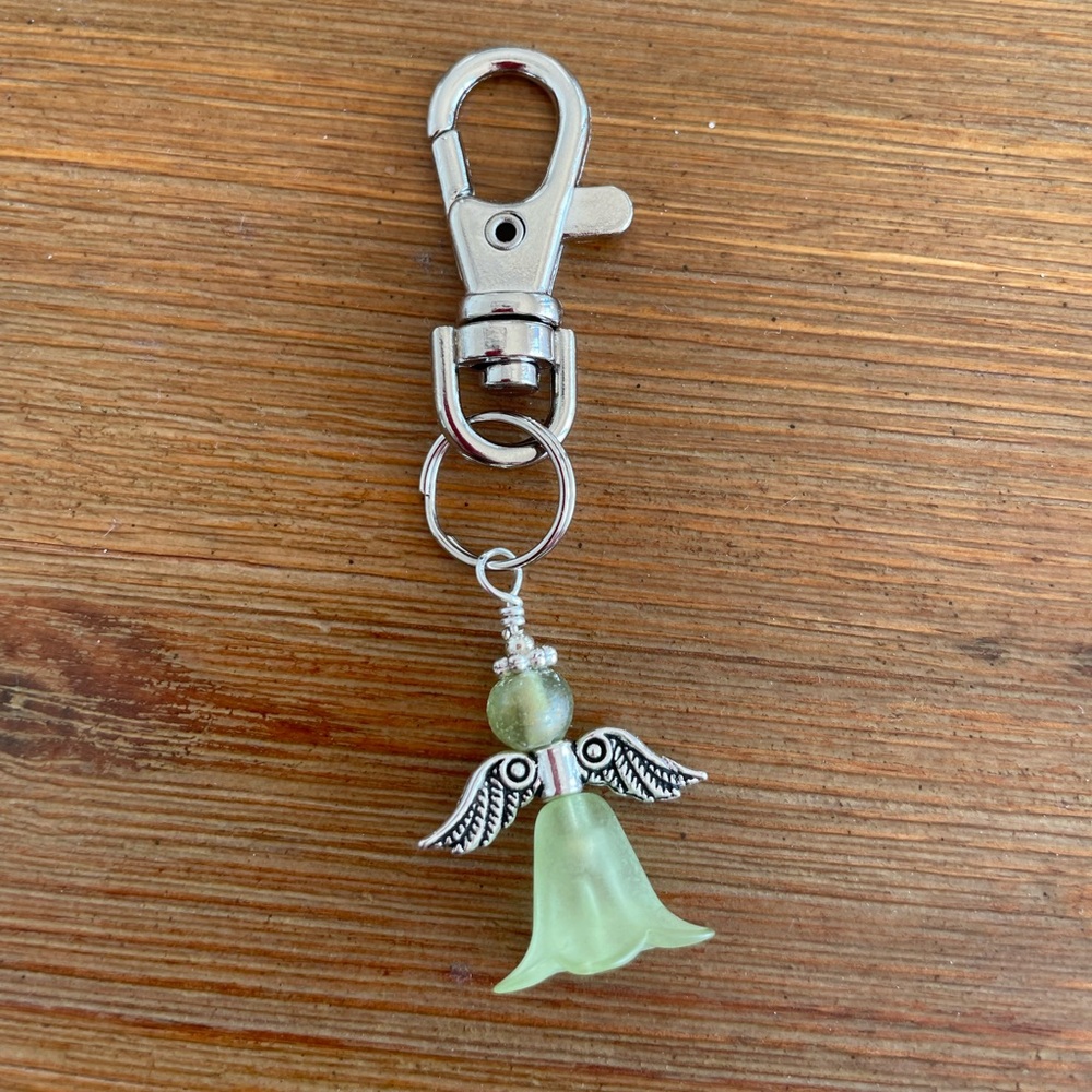 Handmade Green Angel Hand Bag Charm Keychain Zipper Pull Snap Hook Clip